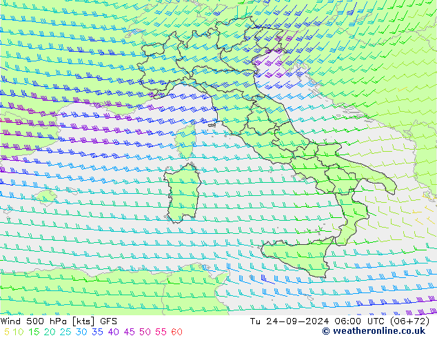 Wind 500 hPa GFS Tu 24.09.2024 06 UTC