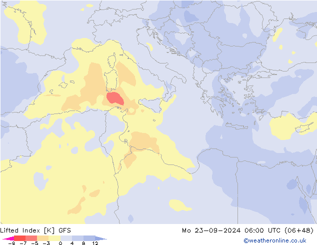 Lifted Index GFS Mo 23.09.2024 06 UTC