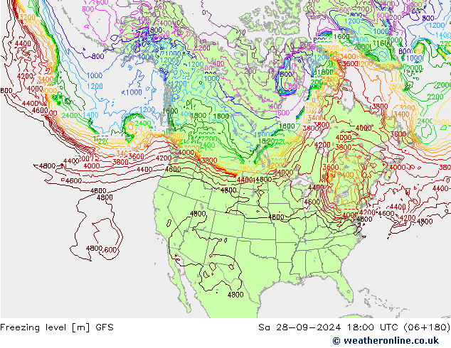 Freezing level GFS Sa 28.09.2024 18 UTC