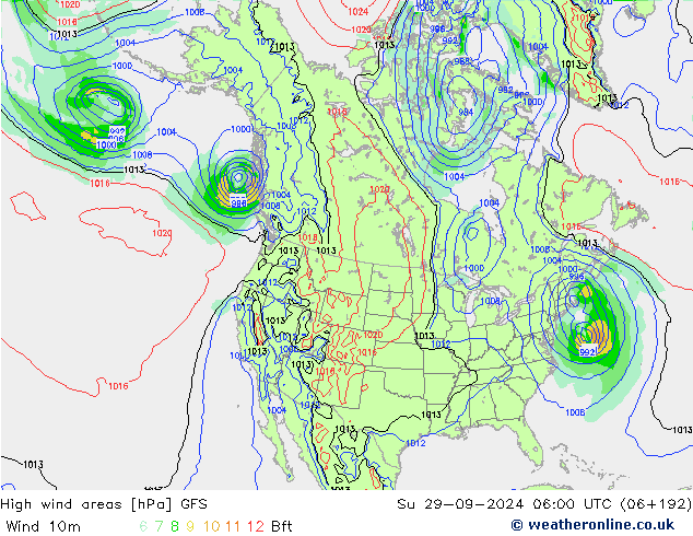 High wind areas GFS 星期日 29.09.2024 06 UTC