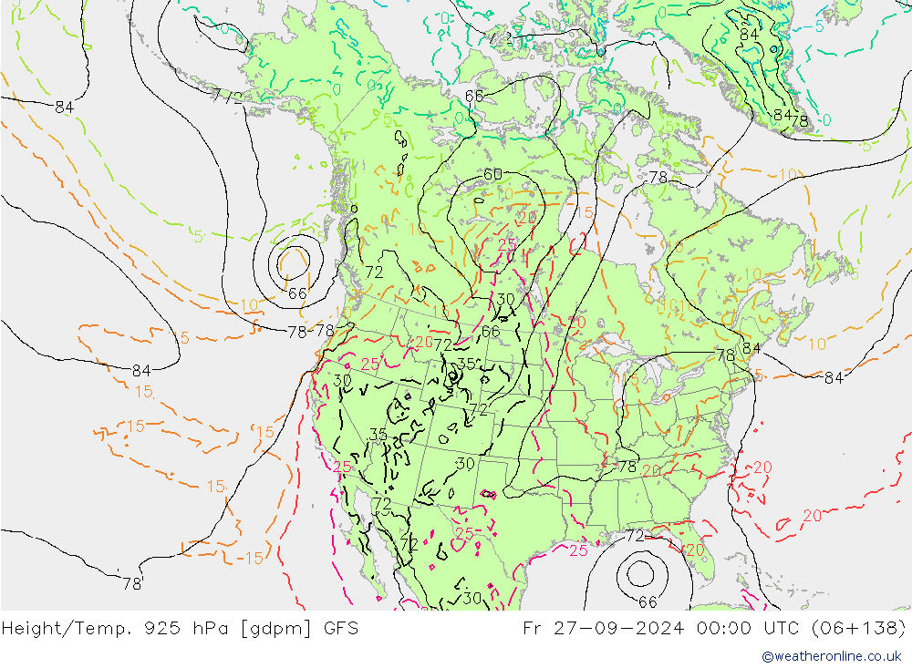 Height/Temp. 925 hPa GFS Fr 27.09.2024 00 UTC