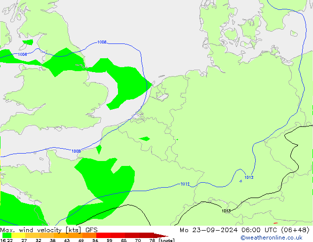 Max. wind velocity GFS 星期一 23.09.2024 06 UTC