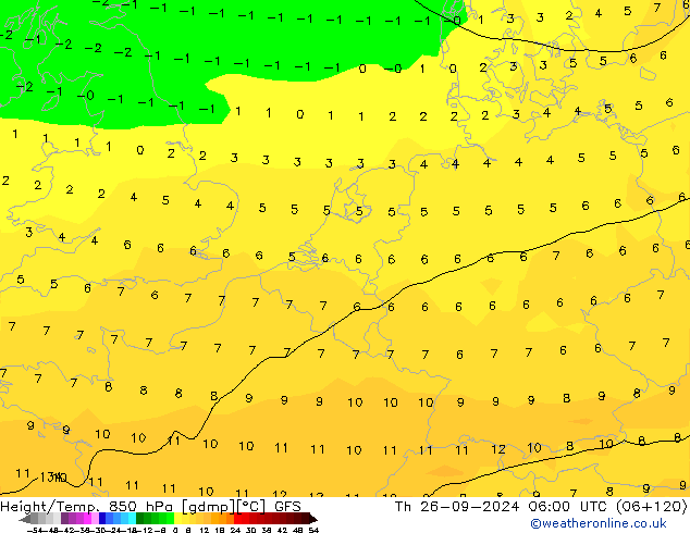 Z500/Rain (+SLP)/Z850 GFS Th 26.09.2024 06 UTC