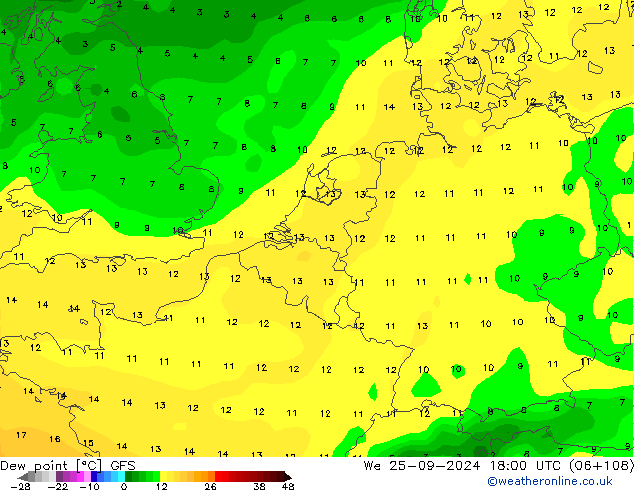 Dew point GFS We 25.09.2024 18 UTC