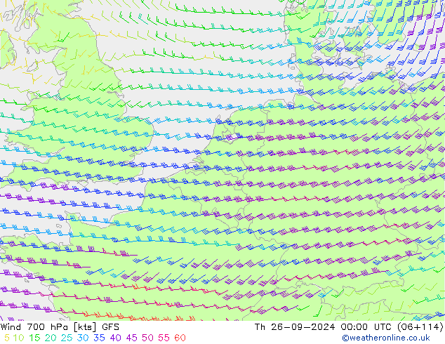 ветер 700 гПа GFS чт 26.09.2024 00 UTC