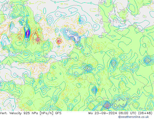 Vert. Velocity 925 hPa GFS 星期一 23.09.2024 06 UTC