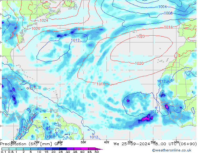 Precipitation (6h) GFS We 25.09.2024 00 UTC