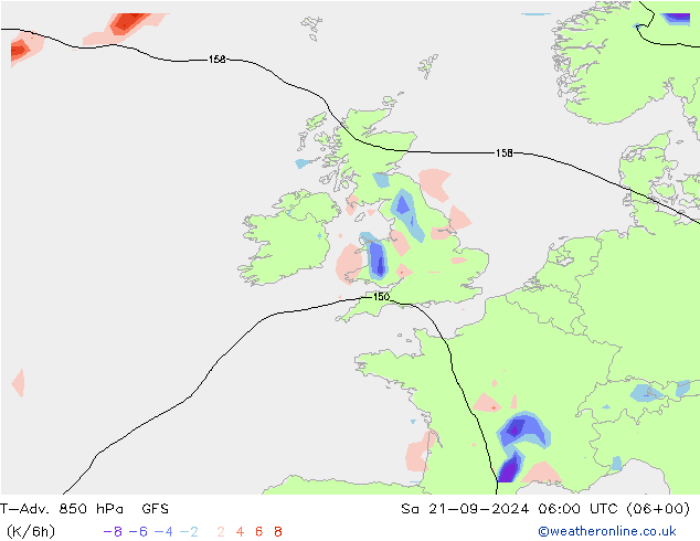 T-Adv. 850 hPa GFS Sa 21.09.2024 06 UTC