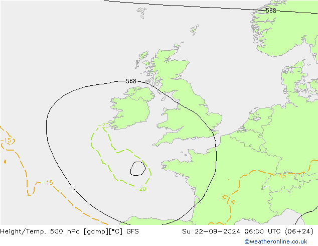 Height/Temp. 500 hPa GFS Su 22.09.2024 06 UTC