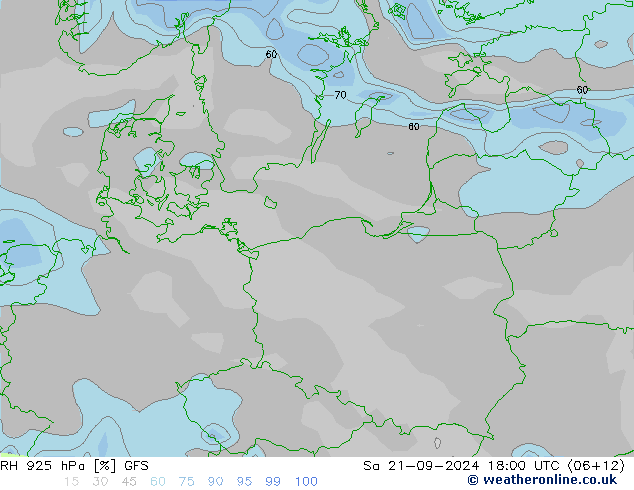 RH 925 hPa GFS Sa 21.09.2024 18 UTC