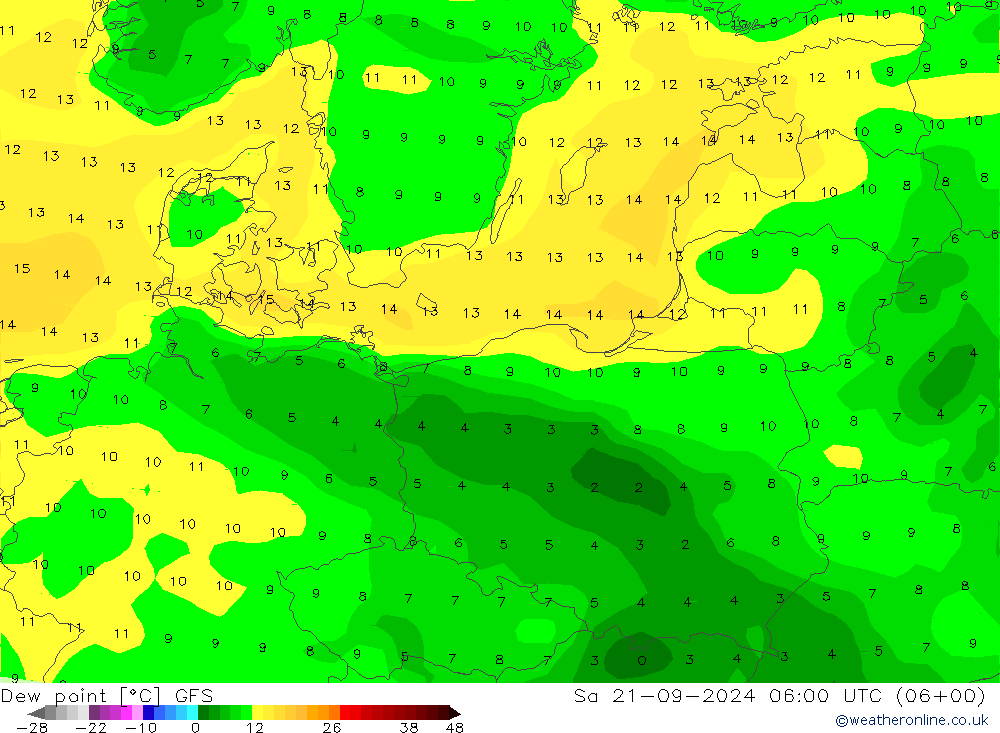 Taupunkt GFS Sa 21.09.2024 06 UTC