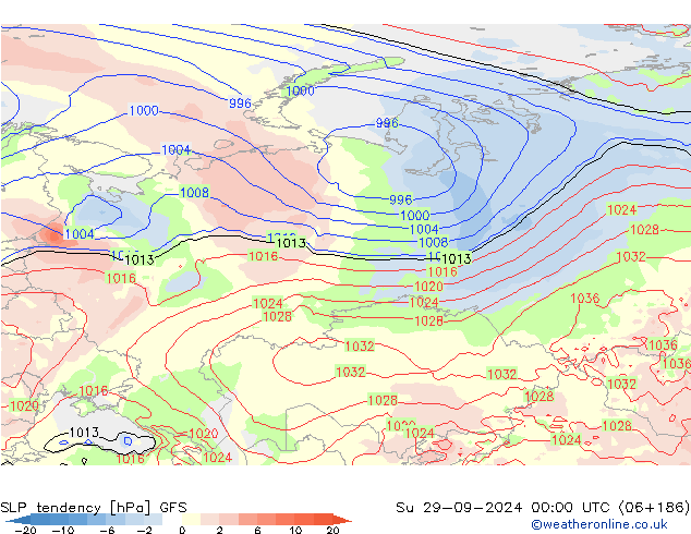 SLP tendency GFS Su 29.09.2024 00 UTC