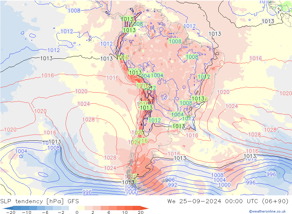 SLP tendency GFS We 25.09.2024 00 UTC