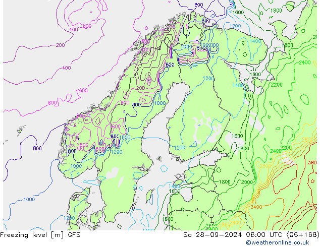 Freezing level GFS Sa 28.09.2024 06 UTC