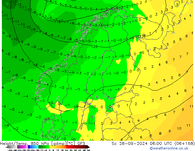 Z500/Rain (+SLP)/Z850 GFS Sa 28.09.2024 06 UTC