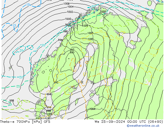 Theta-e 700hPa GFS We 25.09.2024 00 UTC