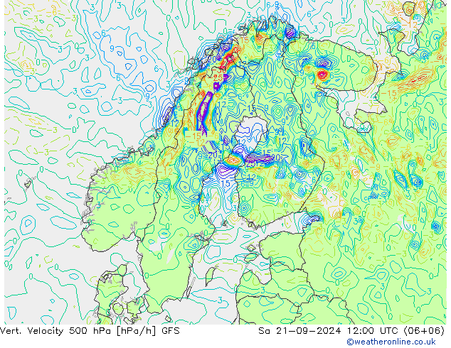 Vert. Velocity 500 hPa GFS 星期六 21.09.2024 12 UTC