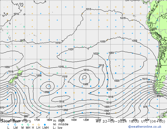 Cloud layer GFS Mo 23.09.2024 18 UTC