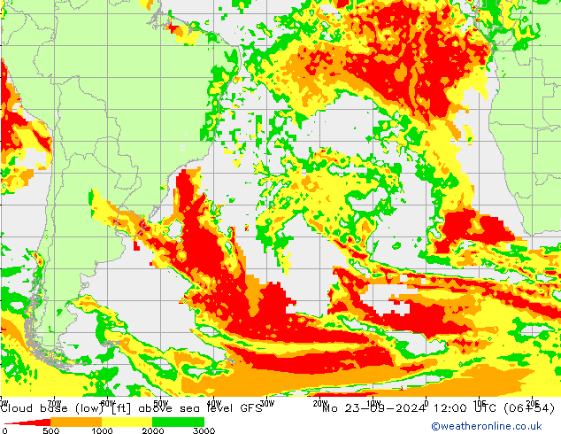 Cloud base (low) GFS пн 23.09.2024 12 UTC