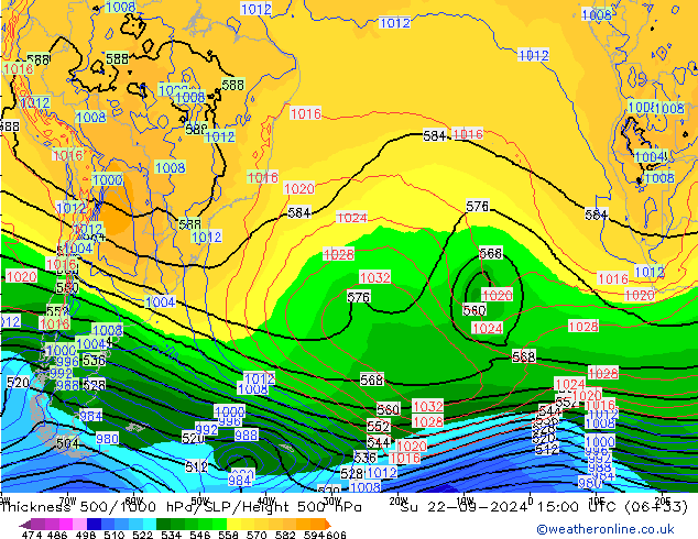 Schichtdicke 500-1000 hPa GFS So 22.09.2024 15 UTC