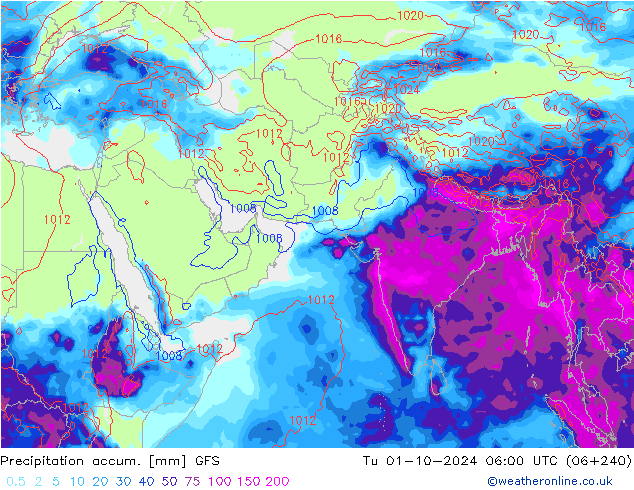 Precipitation accum. GFS Tu 01.10.2024 06 UTC