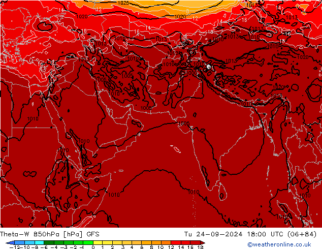 Theta-W 850hPa GFS Tu 24.09.2024 18 UTC