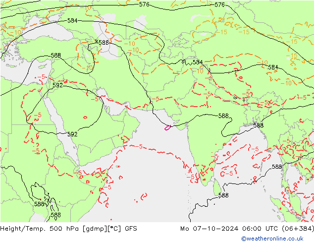 Z500/Rain (+SLP)/Z850 GFS 星期一 07.10.2024 06 UTC