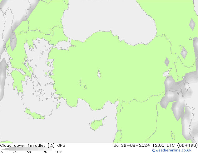 Cloud cover (middle) GFS Su 29.09.2024 12 UTC