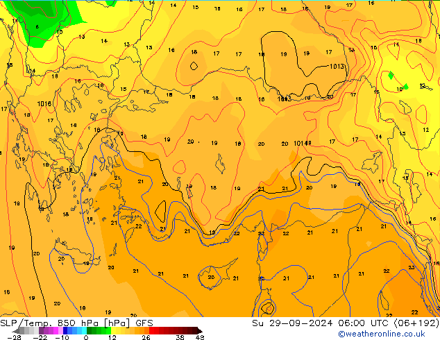 SLP/Temp. 850 hPa GFS Su 29.09.2024 06 UTC