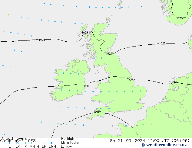 Cloud layer GFS 星期六 21.09.2024 12 UTC