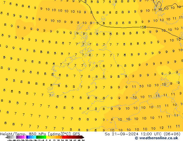 Height/Temp. 850 hPa GFS 星期六 21.09.2024 12 UTC
