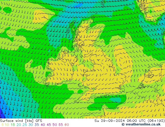风 10 米 GFS 星期日 29.09.2024 06 UTC