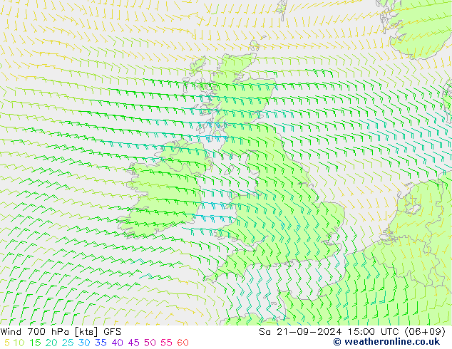 Wind 700 hPa GFS Sa 21.09.2024 15 UTC