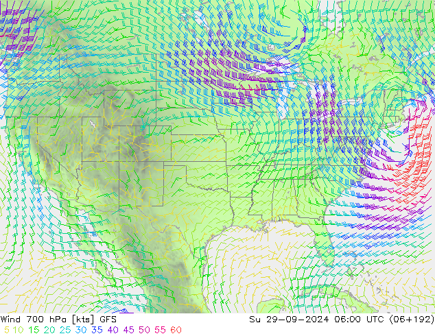 Wind 700 hPa GFS Su 29.09.2024 06 UTC