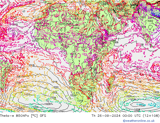 Theta-e 850hPa GFS Th 26.09.2024 00 UTC