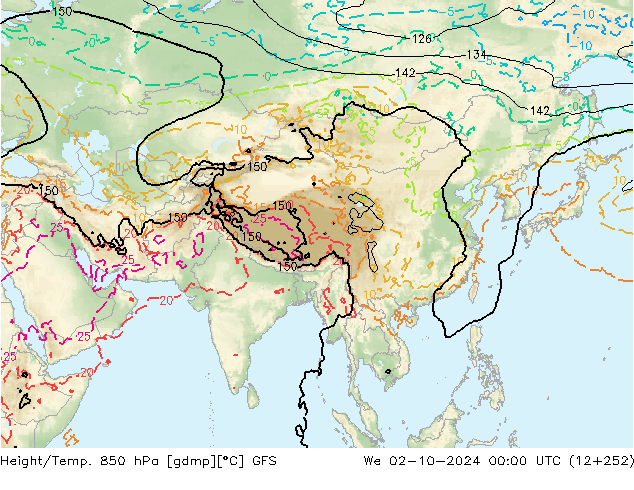 Height/Temp. 850 hPa GFS We 02.10.2024 00 UTC
