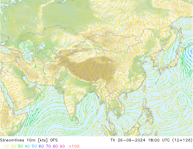 Streamlines 10m GFS Th 26.09.2024 18 UTC