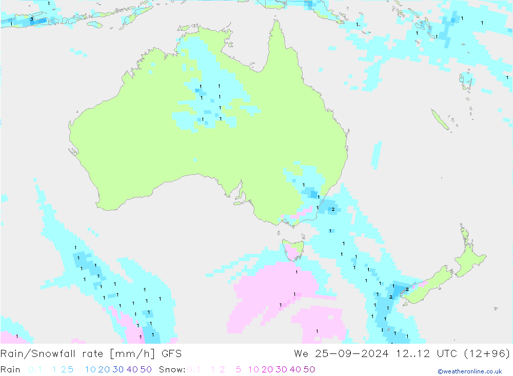 Regen/Schneefallrate GFS Mi 25.09.2024 12 UTC