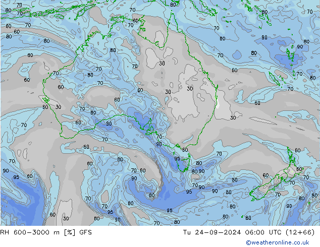 RH 600-3000 m GFS Tu 24.09.2024 06 UTC