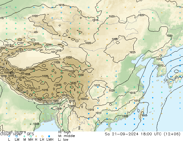 Cloud layer GFS 星期六 21.09.2024 18 UTC