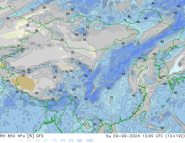 RH 850 hPa GFS 星期日 29.09.2024 12 UTC