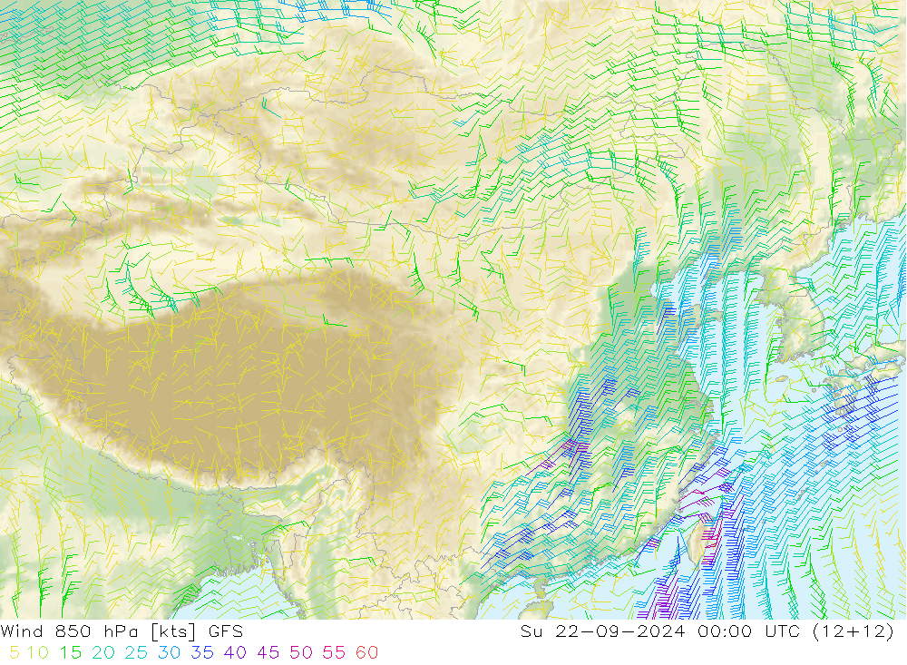 风 850 hPa GFS 星期日 22.09.2024 00 UTC