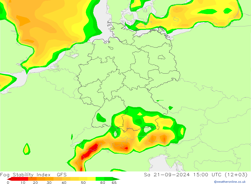 Fog Stability Index GFS 星期六 21.09.2024 15 UTC