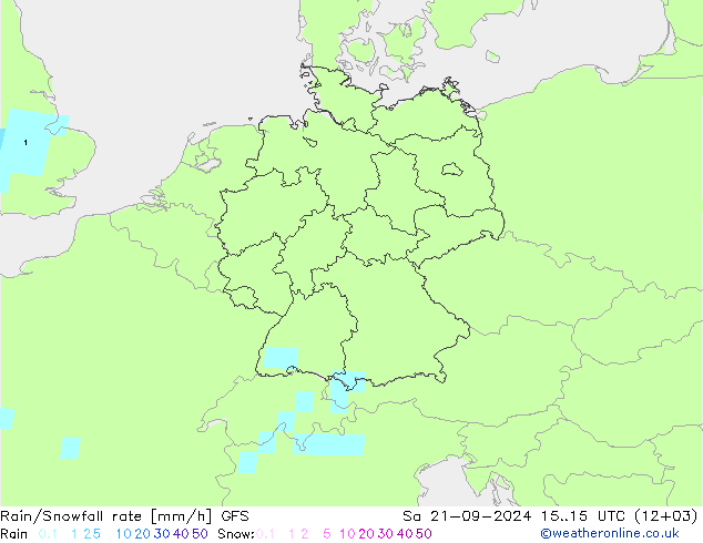 Rain/Snowfall rate GFS 星期六 21.09.2024 15 UTC