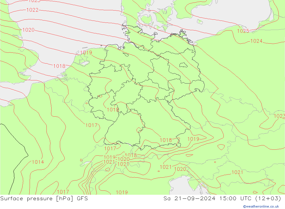 Surface pressure GFS Sa 21.09.2024 15 UTC