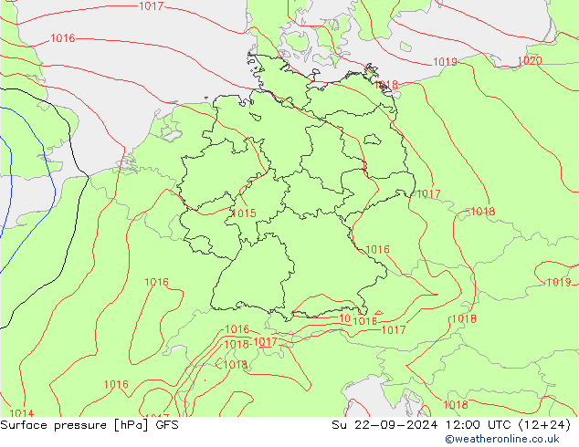 Presión superficial GFS dom 22.09.2024 12 UTC