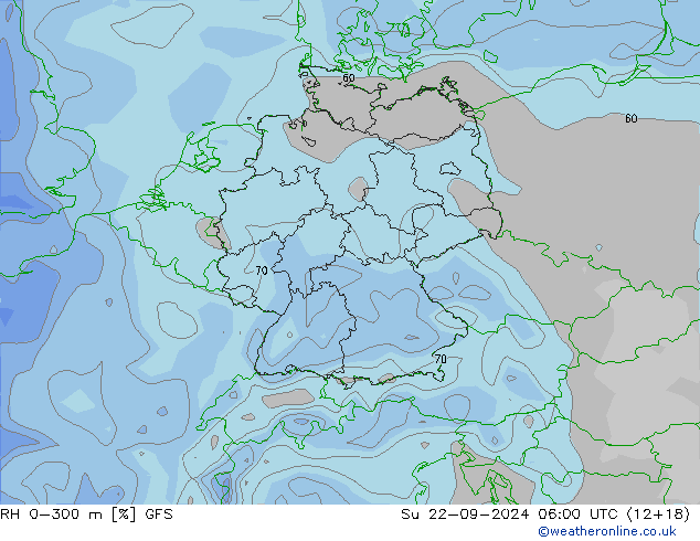 RH 0-300 m GFS Ne 22.09.2024 06 UTC