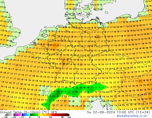 Temperatura del suelo (0-10cm) GFS dom 22.09.2024 12 UTC