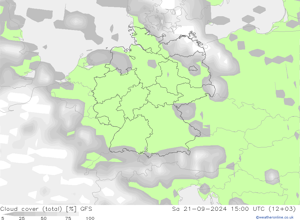 Nubes (total) GFS sáb 21.09.2024 15 UTC