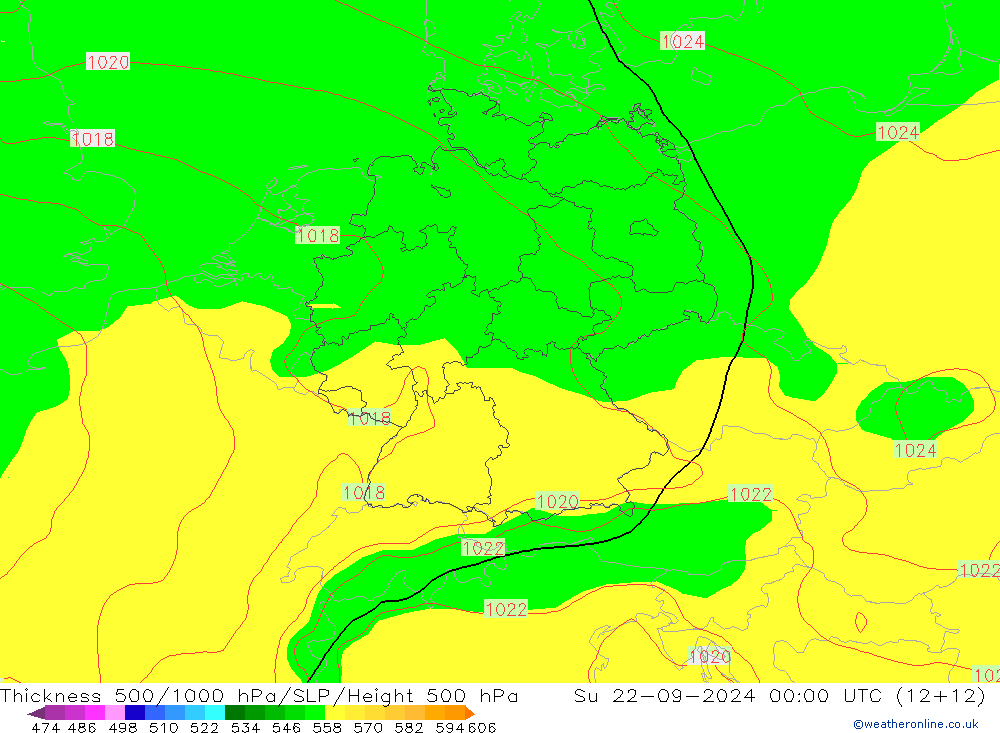 Thck 500-1000hPa GFS Su 22.09.2024 00 UTC